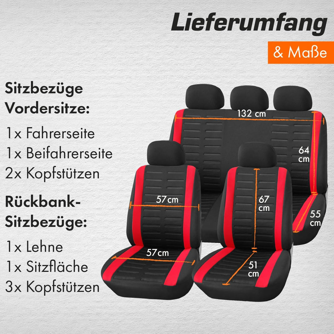 Upgrade4cars Autositzbezüge Set Universal | Auto-Schonbezüge für die Vordersitze & Rückbank in Rot K