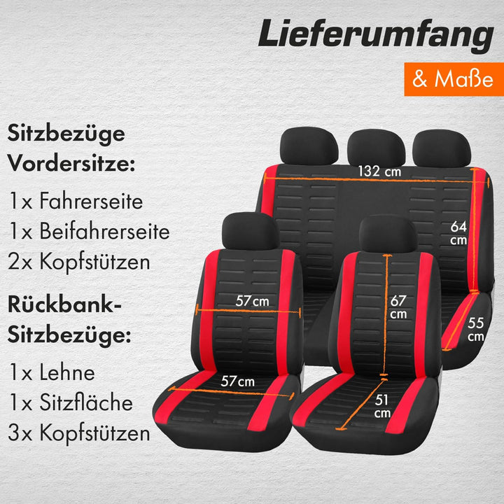 Upgrade4cars Autositzbezüge Set Universal | Auto-Schonbezüge für die Vordersitze & Rückbank in Rot K