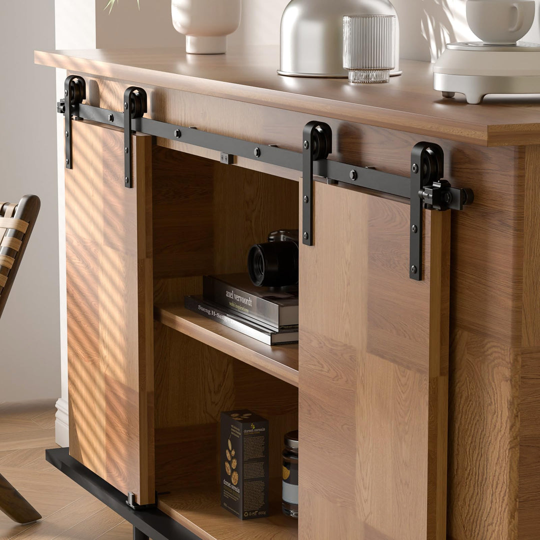 BONIKLUBA 8FT/244cm Mini Schiebetür-Hardware-Kit für Doppeltüren TV-Ständer, Kleiner Kleiderschrank