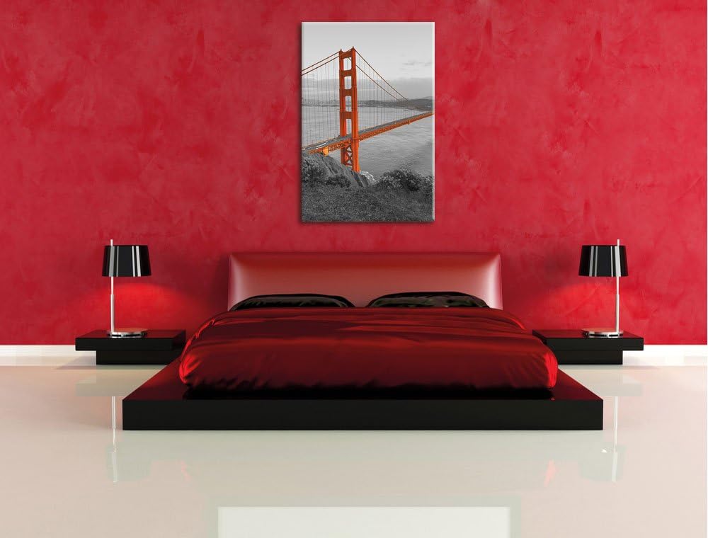 Pixxprint Golden Gate Bridge San Francisco, Format: 80x120 auf hochkantiges Leinwand, XXL riesige Bi