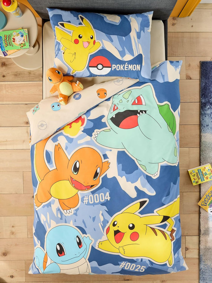 NEXT Unisex Pokemon Bettbezug und Kissenbezug im Set Blau Twin, Blau Twin