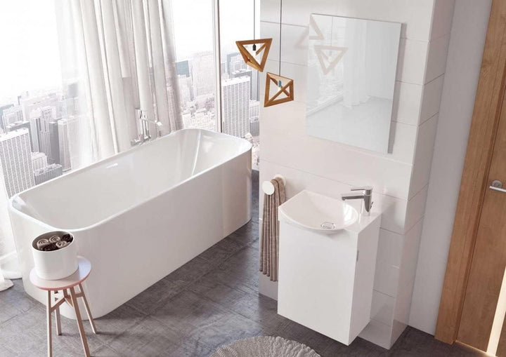 VBChome Badmöbel Set 45 cm Weiss Waschbecken mit Eiche Craft Hängeschrank Waschtisch 1-Türen Soft-Cl