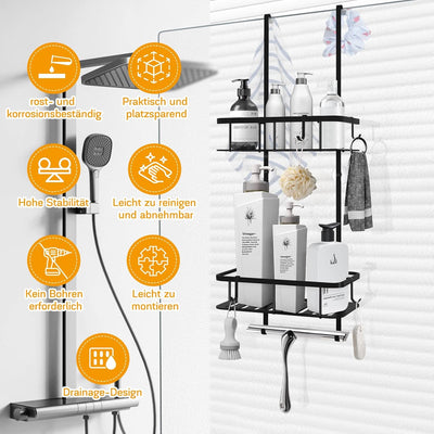 MILFECH Duschablage zum Hängen, Duschregal mit 2 Duschkörben zum 70 x 25 cm Hängen Duschablage Edels