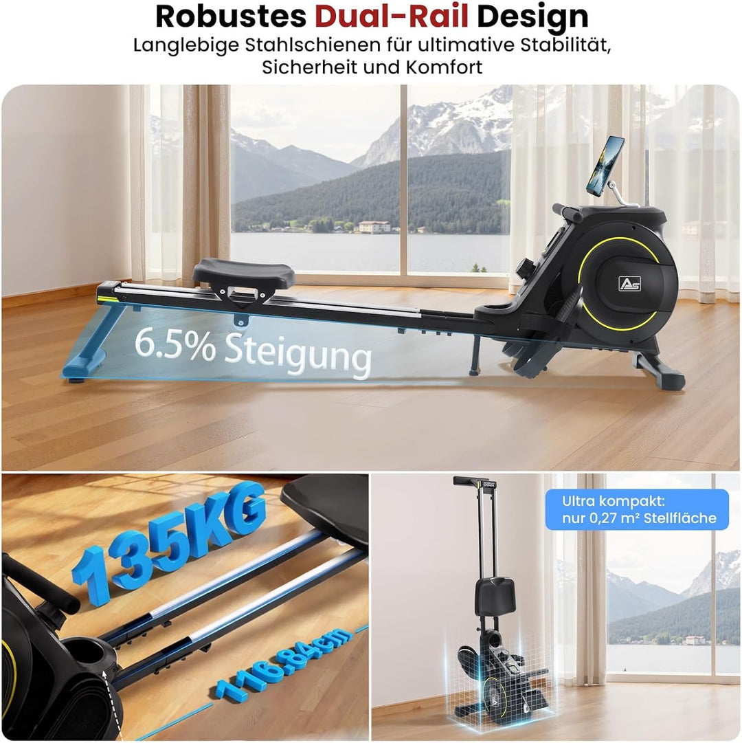 AsVIVA RA11 Rudergerät klappbar, Rudermaschine Heimtrainer mit Magnetbremse, leise, generatorbetrieb