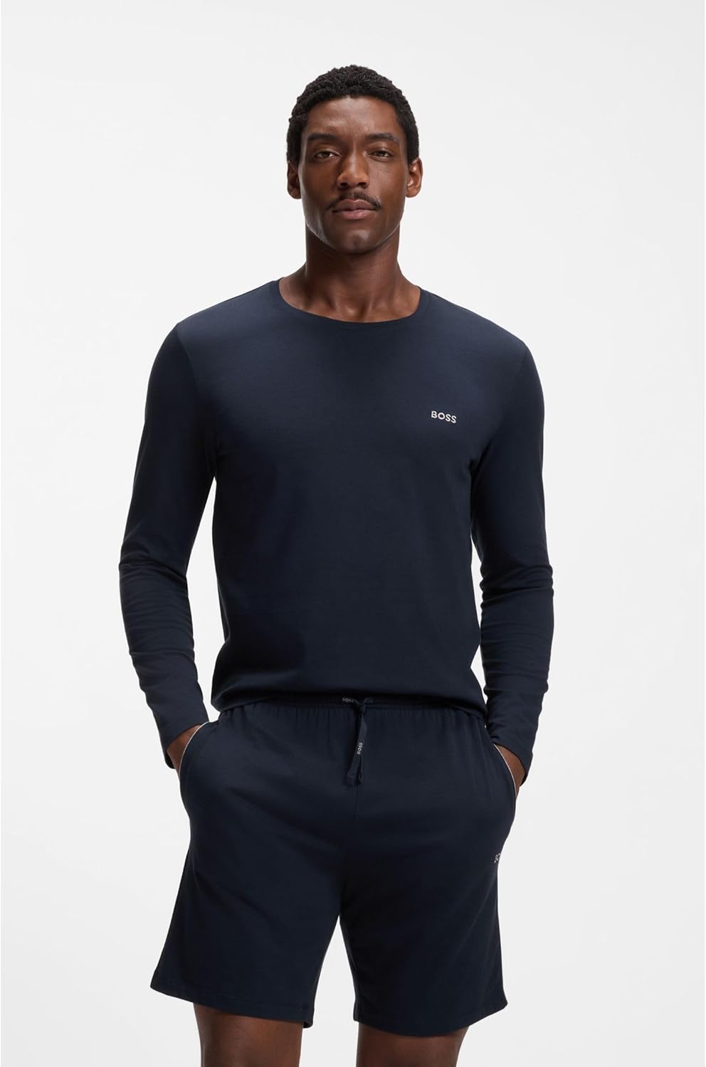 BOSS Herren Mix&Match LS-Shirt R T-Shirt aus Stretch-Baumwolle mit Logo-Stickerei L Dark Blue403, L