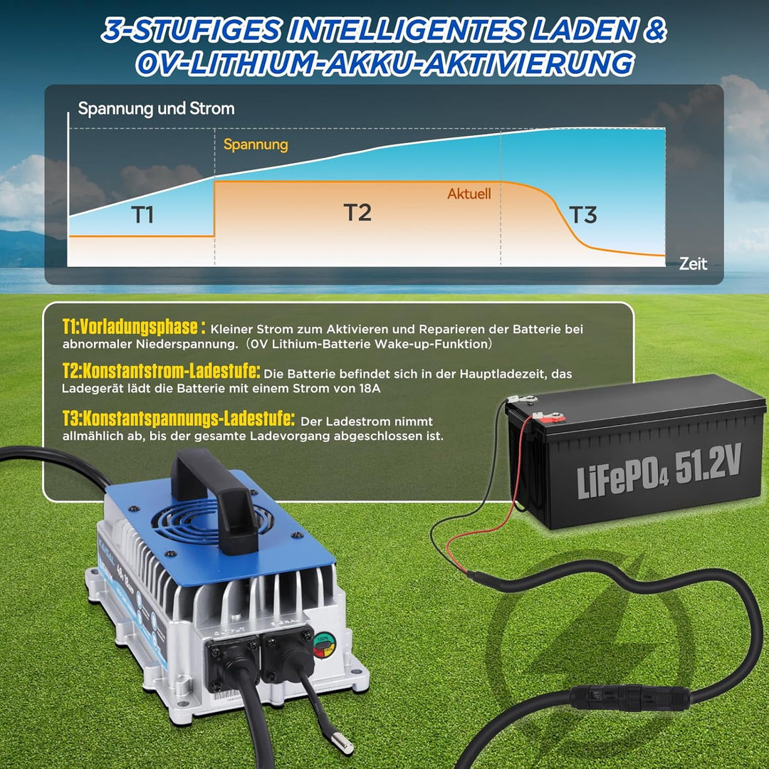 58.4V 18A LiFePO4 Ladegerät für 48V(51.2V) Lithium Eisenphosphat, Lithium Batterie Ladegerät 48V LiF