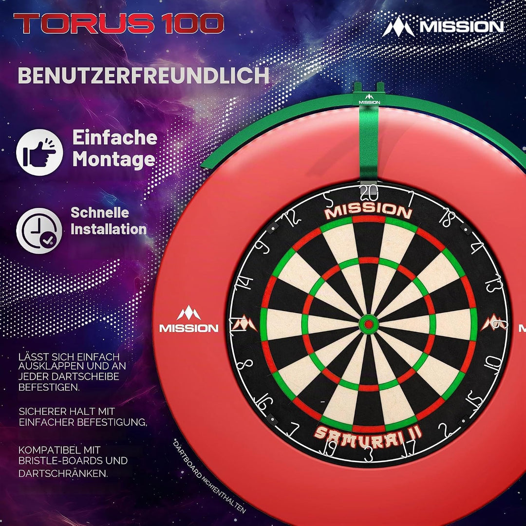 Mission Darts TOR100 Torus 100 | Dartscheibe LED klappbar tragbar Dartscheibe Reise Beleuchtungssyst
