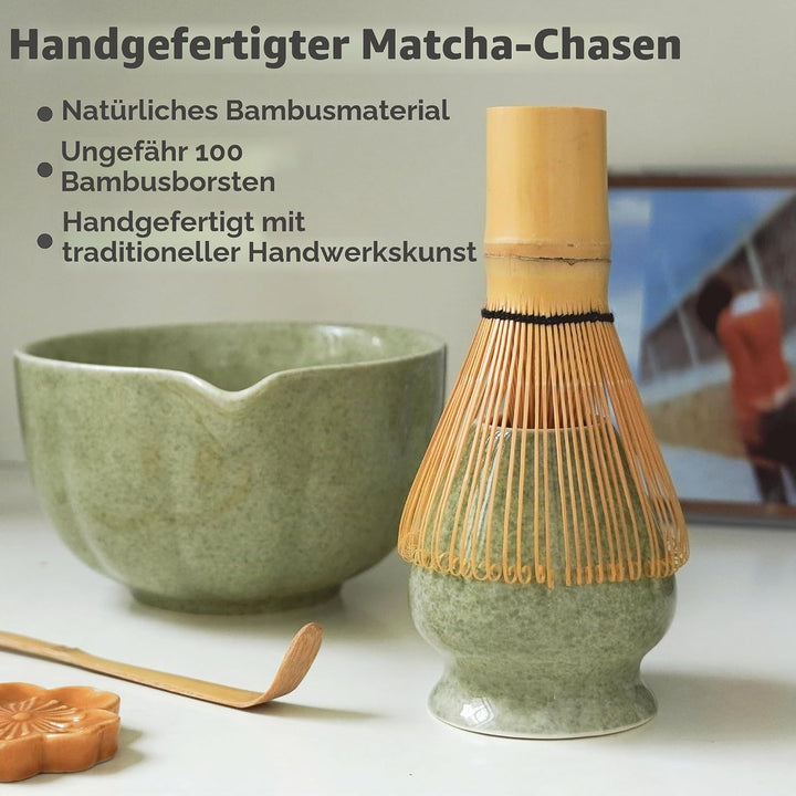 HEI MING Premium Matcha Set 7-teilig – Exklusives Teezeremonie-Set mit Bambus-Chasen (Besen), Grün K