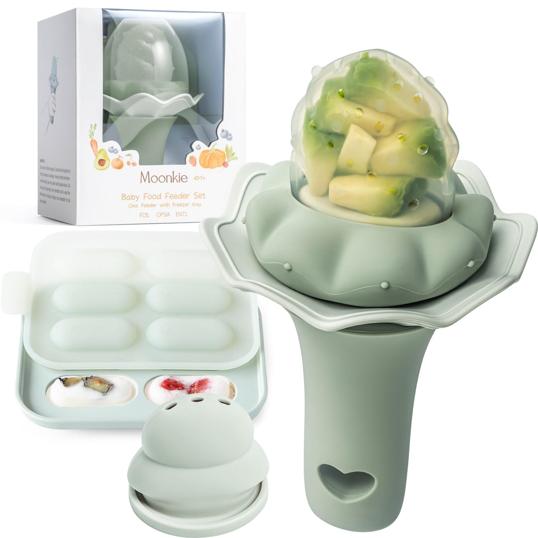 Moonkie Fruchtsauger Baby mit Gefrierschrank Tablett, BPA-Frei Silikon Fruchtschnuller mit Zwei Grös