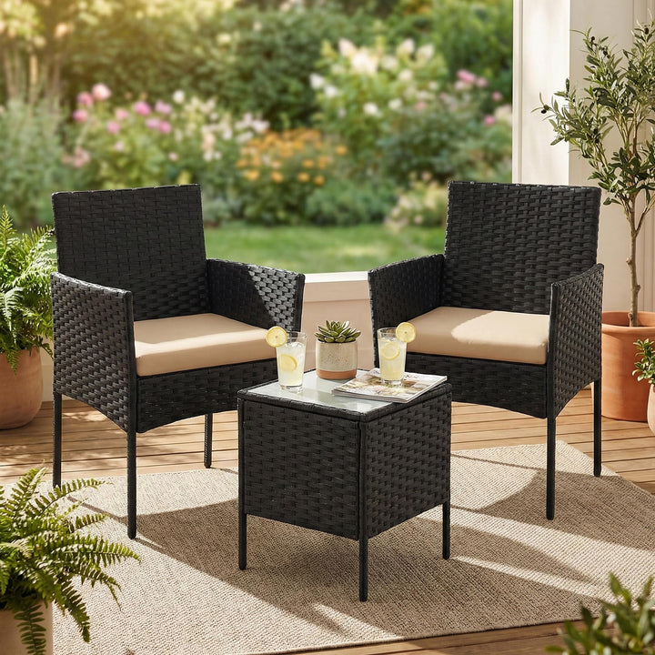 SONGMICS Balkonmöbel, Gartenmöbel-Set, aus PE-Polyrattan, Lounge-Set, Tisch und 2 Stühle, Terrassenm