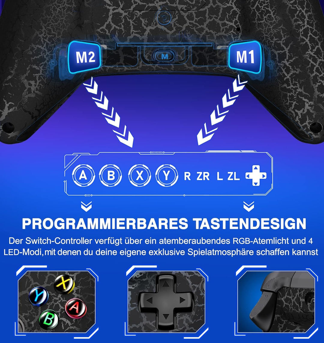 Switch Controller für Nintendo, Switch Controller mit 2 Back Button Macro Programmierbar/Rissiges De