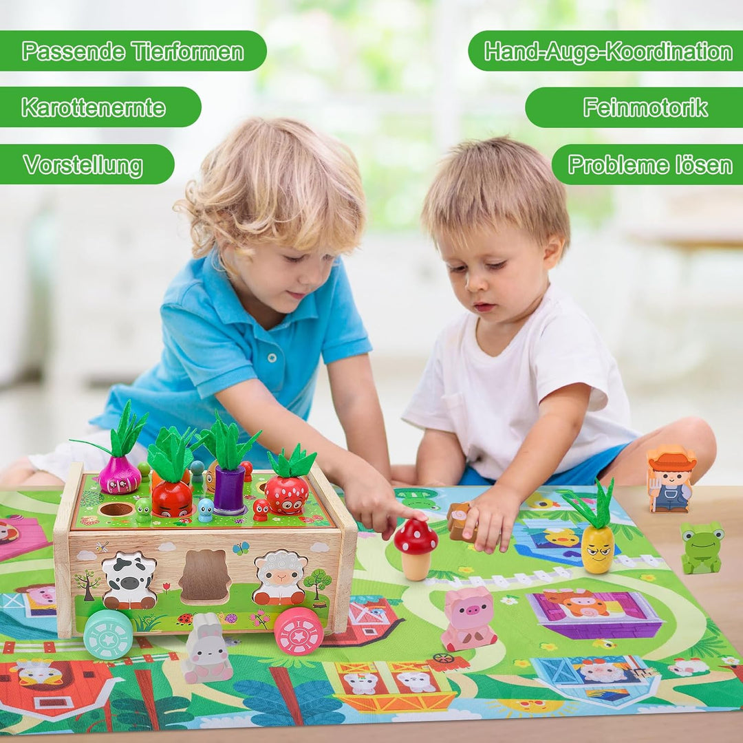 Montessori Spielzeug ab 1 2 3 Jahr | Holzspielzeug mit Karte 7-in-1 Farmspiel Motorikspielzeug aus H