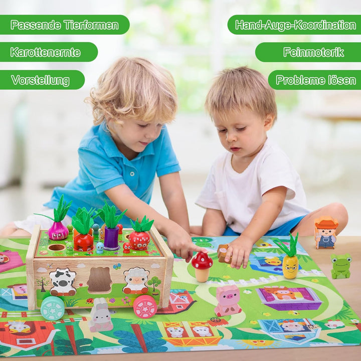Montessori Spielzeug ab 1 2 3 Jahr | Holzspielzeug mit Karte 7-in-1 Farmspiel Motorikspielzeug aus H