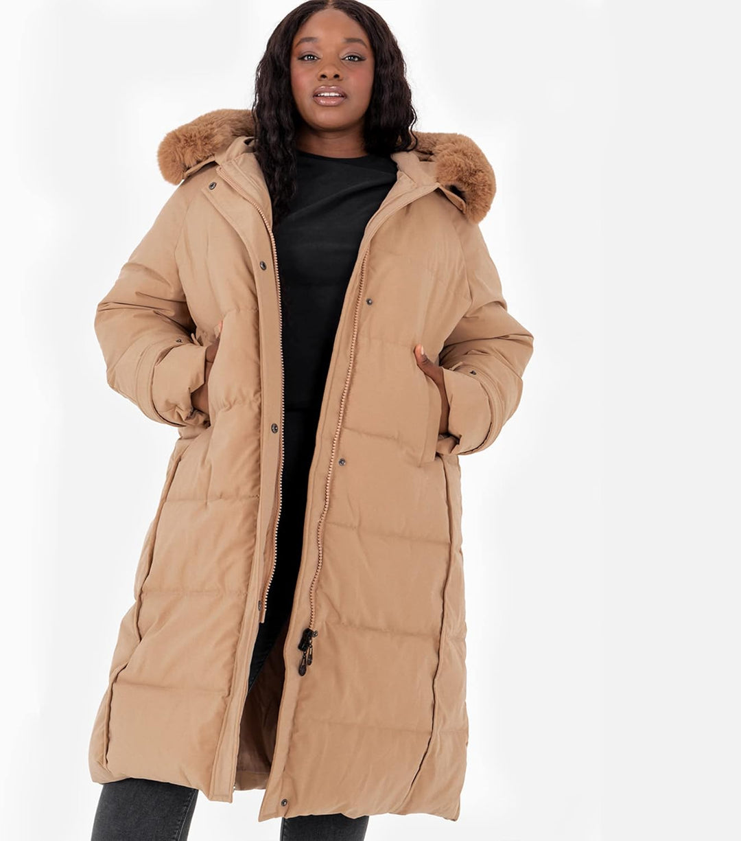 Lovedrobe Damen Ladies Plus Size Winter Jacket for Women Curve with Detachable Faux Fur Pockets Hood