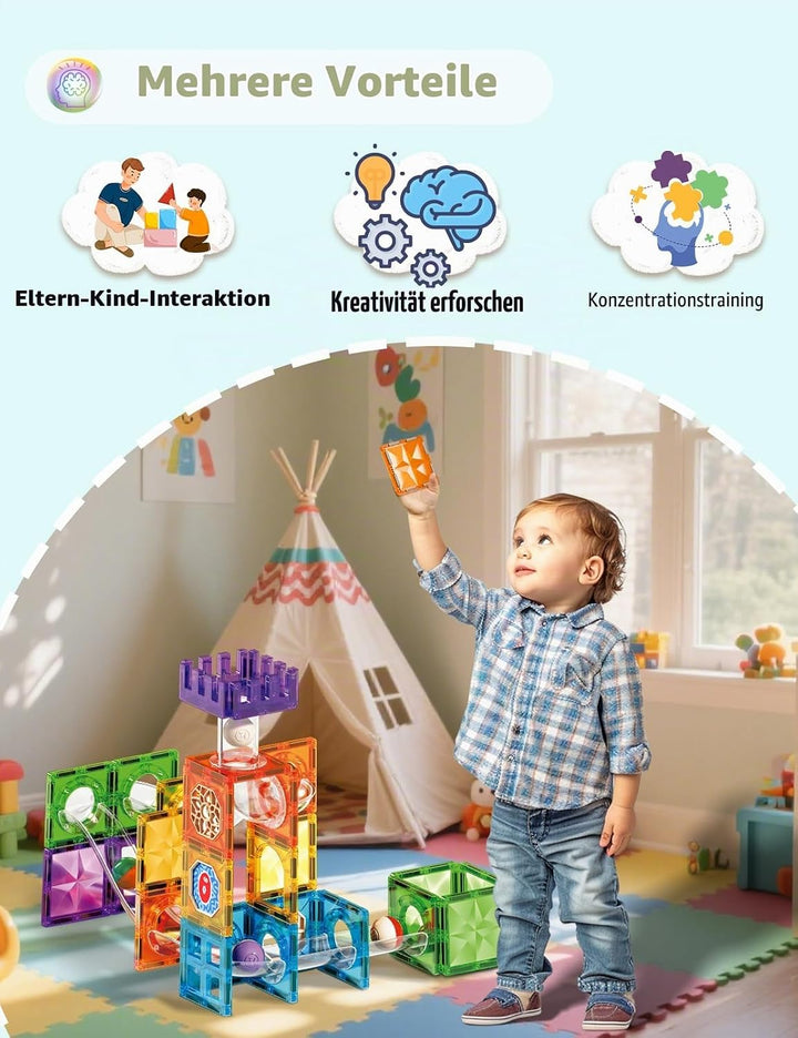 ROXENDA 101 Pcs Teile Magnetbausteine für Kinder ab 3 Jahren – Magnetspielzeug mit Sensorikfunktion,