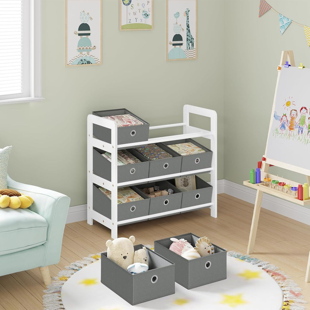 Lestarain Kinderregal mit 9 Boxen, Bücherregal Kinder, Spielzeug Aufbewahrung, Montessori Spielzeugr