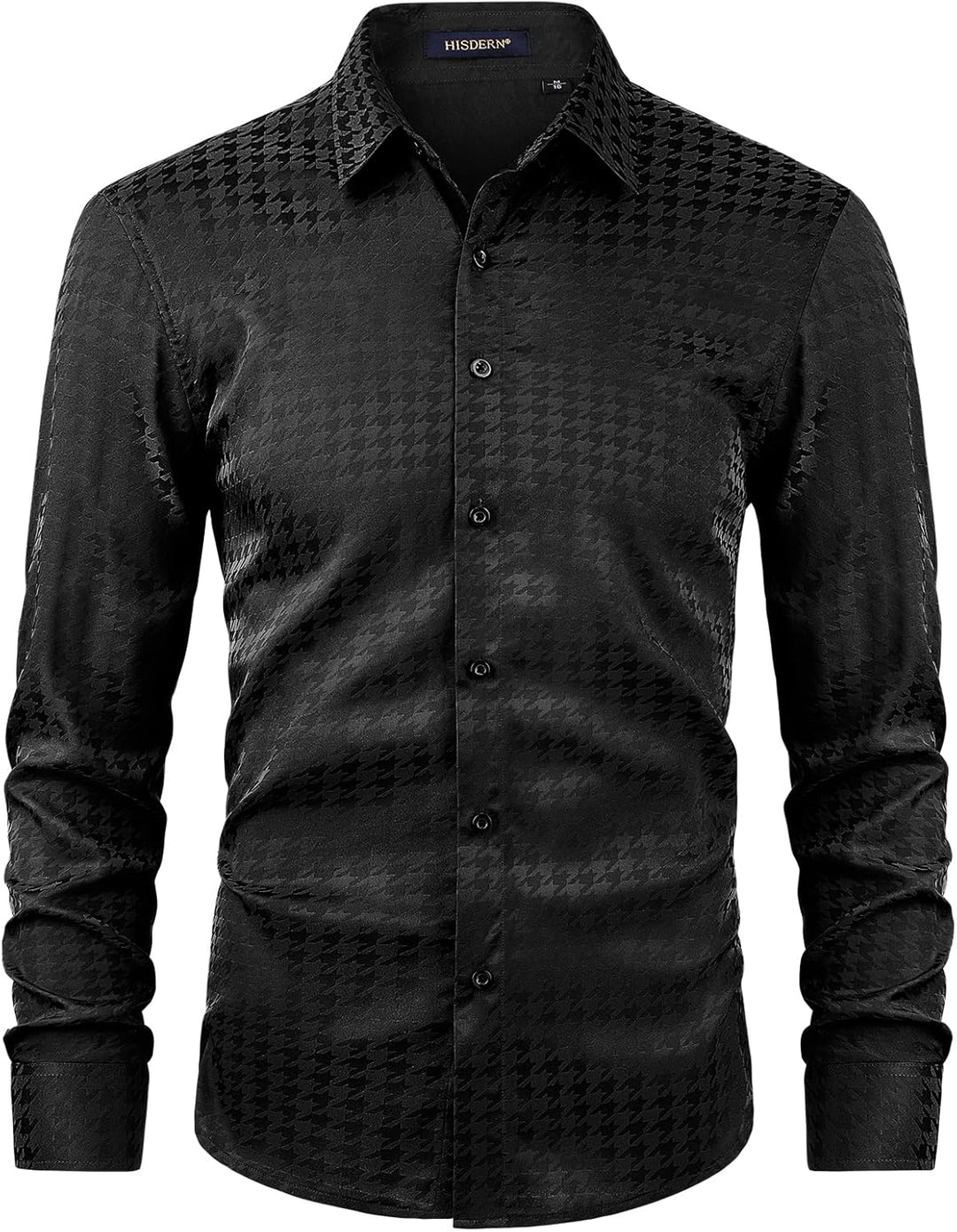 HISDERN Herren Paisley Hemd Langarm Satin Blumen Muster Hemd für Männer Jacquard Stickerei Freizeith
