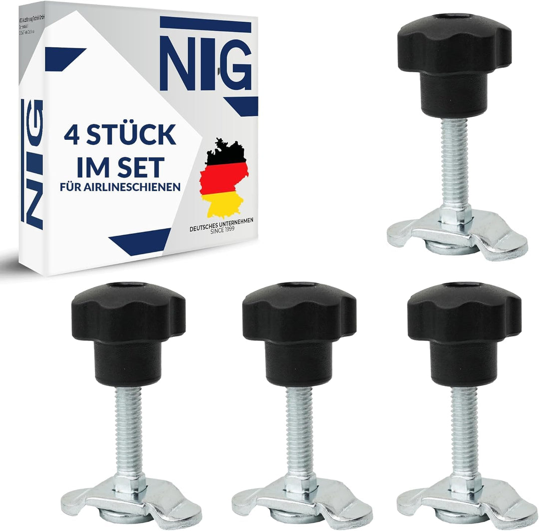 4 Stück Single Schraubfitting für Airlineschiene Zurrschiene mit Sterngriff M8x45 500 daN Endbeschla