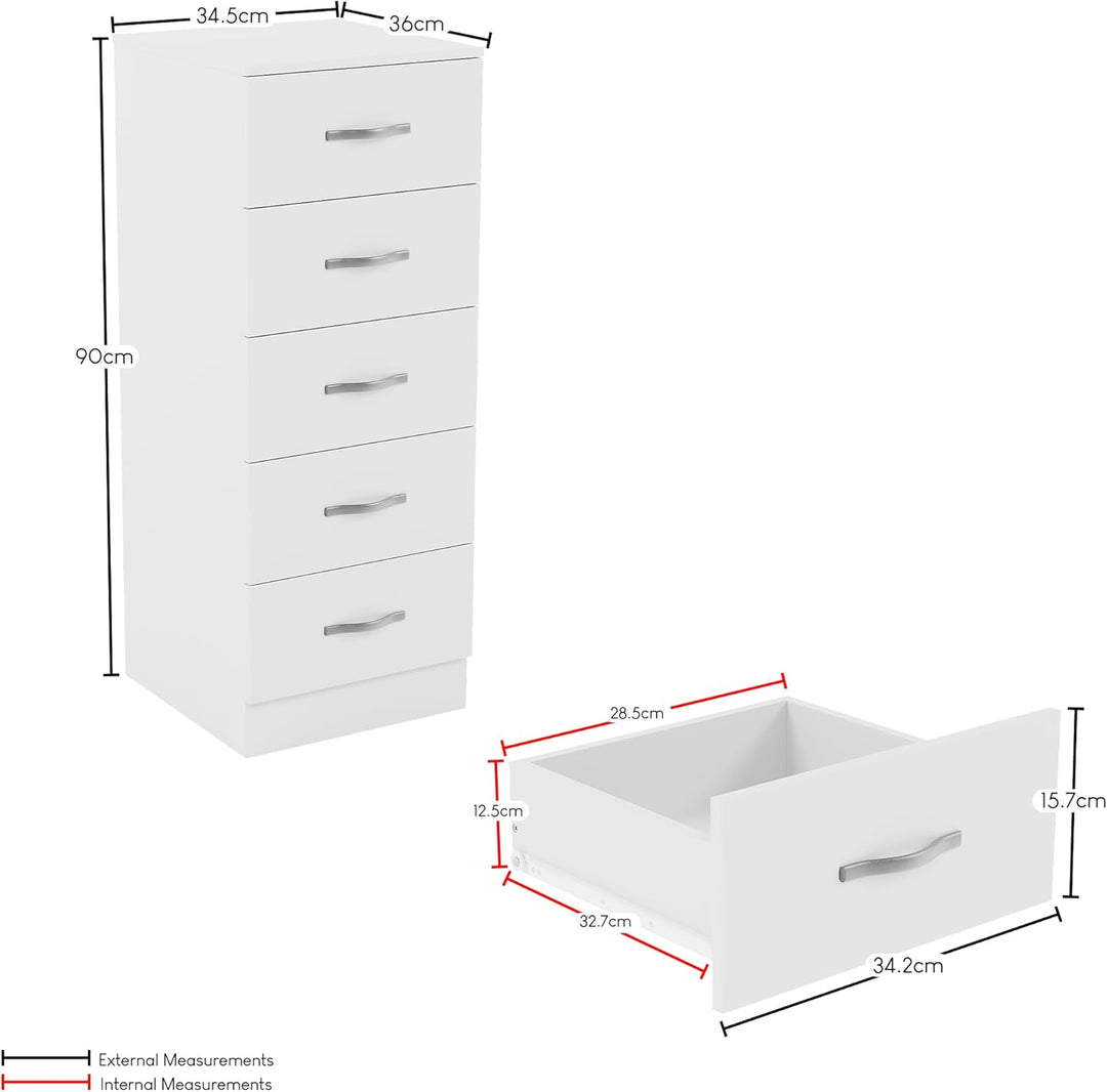 Vida Designs Brust Schmale Kommode, weiss, 36D x 34.5W x 90H centimetres, Weiss