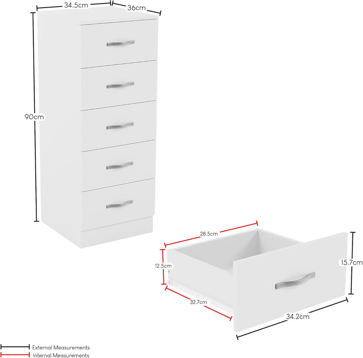 Vida Designs Brust Schmale Kommode, weiss, 36D x 34.5W x 90H centimetres, Weiss
