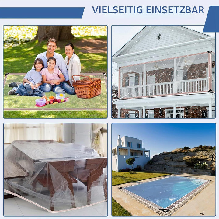 Transparente Plane mit Ösen, Wetterfeste Strapazierfähige Abdeckplane, 0.4 mm 450 g/m² PVC-Material