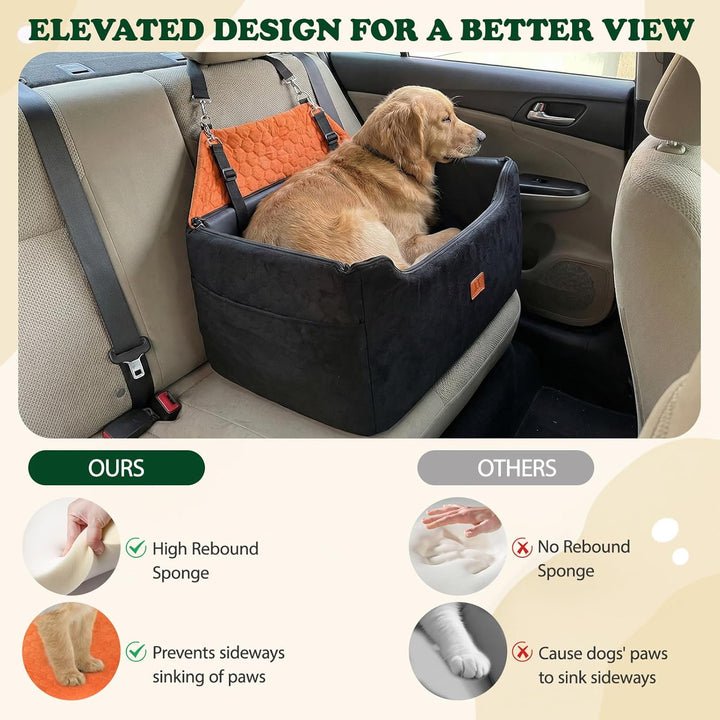 Hunde Autositz für Mittlere/Grosse, Abnehmbarer und Waschbarer Sitzerhöher Hundebett Auto mit Wasser