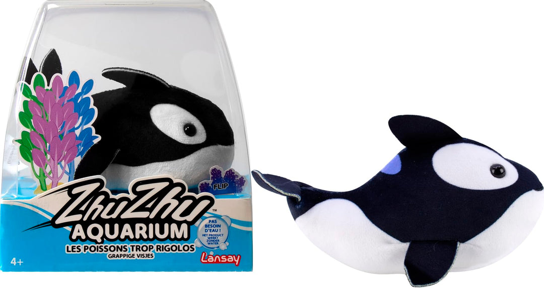 ZHU ZHU Aquarium – Margot der kleine Orca – Schwarz & Weiss – Weiches & interaktives Plüschtier für