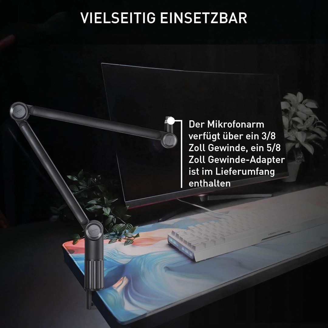 CHERRY XTRFY NGALE BOOM ARM, Robuster Mikrofonarm aus Aluminium, Integriertes Kabelmanagement, 3/8 Z