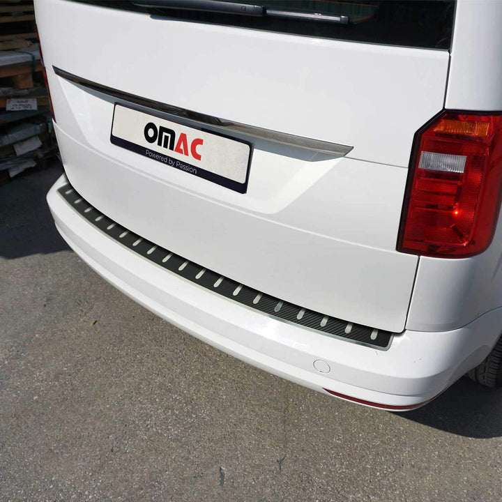 OMAC Ladekantenschutz Stossstange kompatibel mit VW Caddy 2015-2020 Edelstahl Kohlefaserfolien Edels