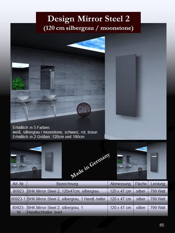 BADHEIZKÖRPER Design Mirror Steel 2 120x47cm 799 W anthrazit +1 Halter 50mm SZAGATO Handtuchwärmer H