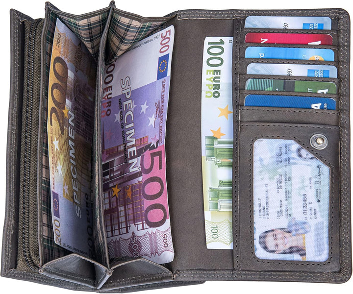 Benthill Damen Portemonnaie XXL mit RFID-Schutz | Echt-Leder Damen Geldbörse Gross | Grosse Vintage
