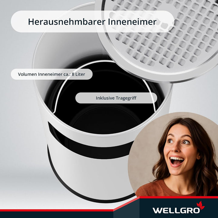 WELLGRO 2 in 1 Standaschenbecher Edelstahl für draussen – Wetterfester Standascher weiss mit Mülleim