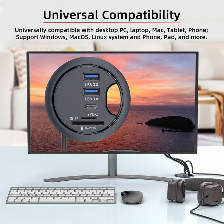 chenyang USB 3.0 Unterputz Desktop Hub,2 USB 3.0 Port/1 USB C Port Hub Tüllenloch 2,36 Zoll (60 mm)