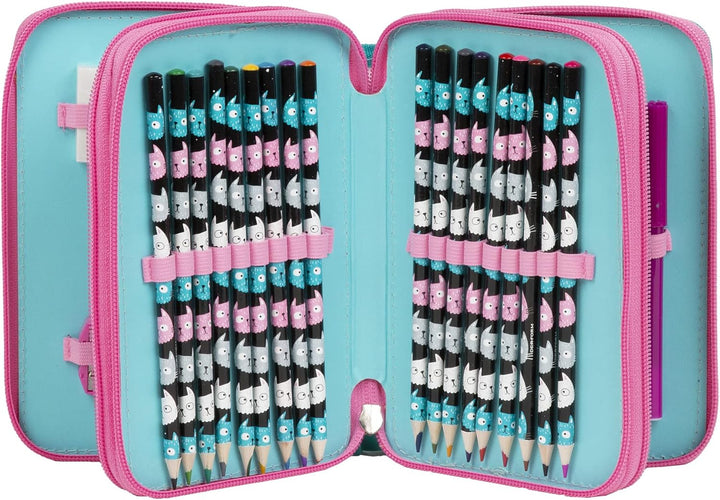 Goldkids Federtasche 3-fache Federmappe Federmäppchen 43-teilig gefüllte Schüleretui Stifte und Pins