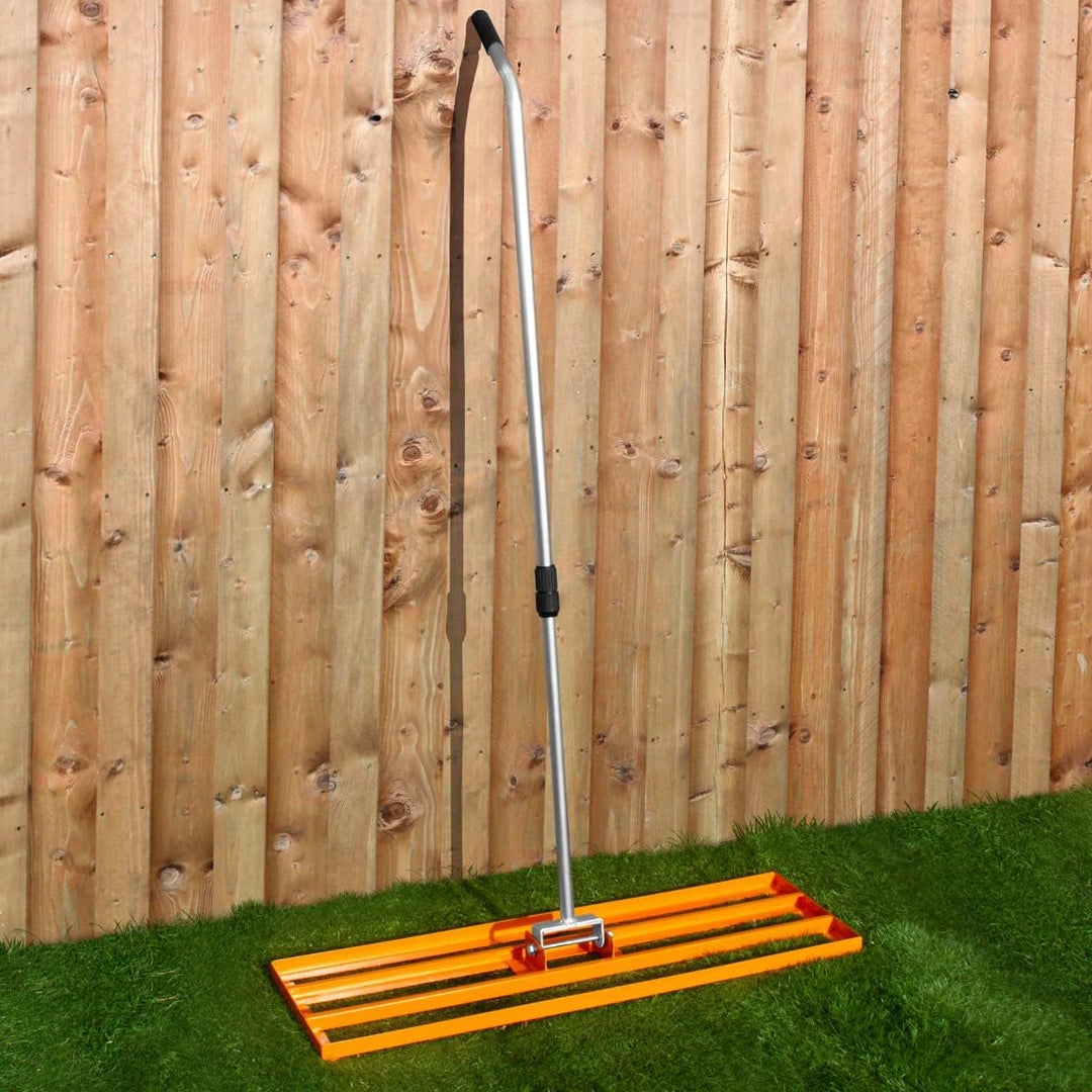 Rasenrakel 100cm x 32cm Levelingrake Rasen Rake Rakel zum Sanden Stahl Orange Flächenebener Verzinkt