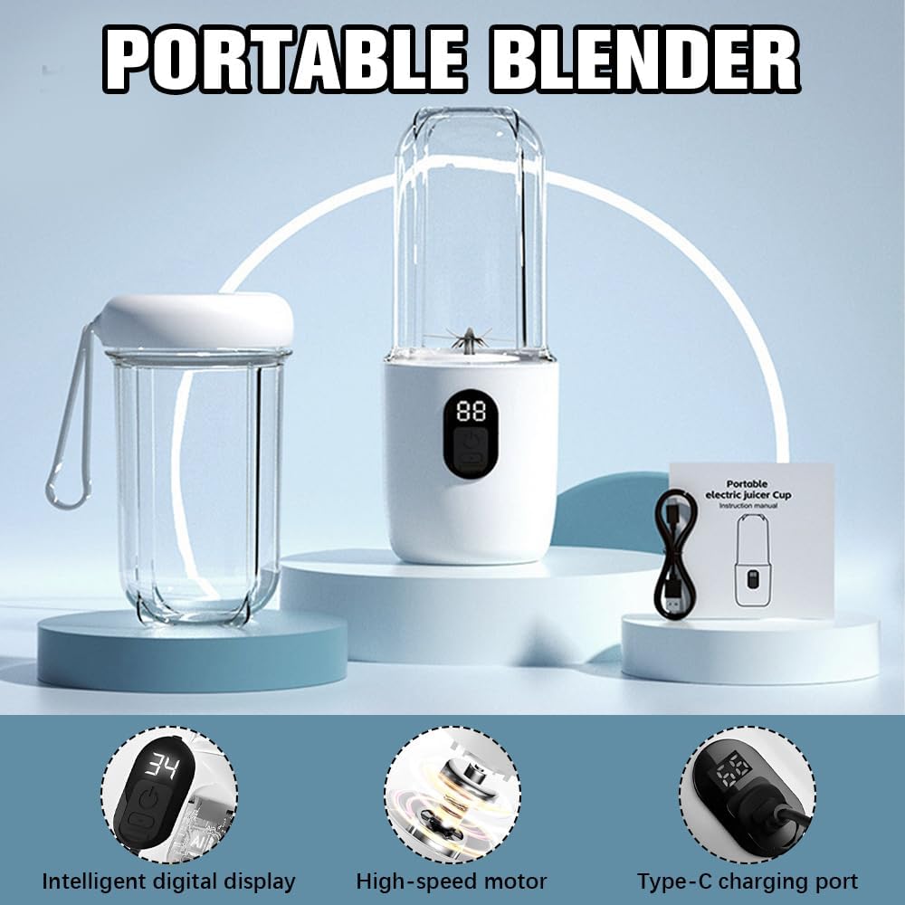 Tragbarer Mixer Smoothie Maker, 500 ml Mixer Smoothie Maker to Go mit Digitalanzeige, 16-Blatt, USB