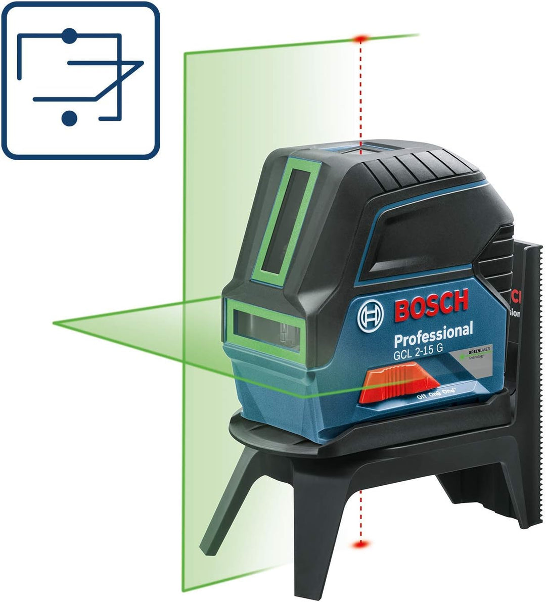 Bosch Professional Kreuzlinienlaser GCL 2-15 G (grüner Laser, Innenbereich, mit Lotpunkten, Arbeitsb
