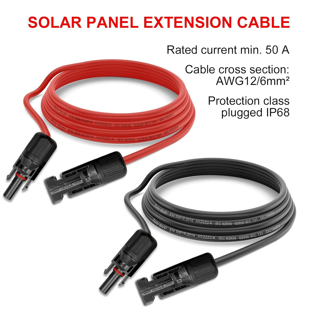 Solarkabel 6mm²/4mm², Solarkabel Verlängerung 2/3/5/10M, Solarkabel Verlängerungskabel mit Buchsen u