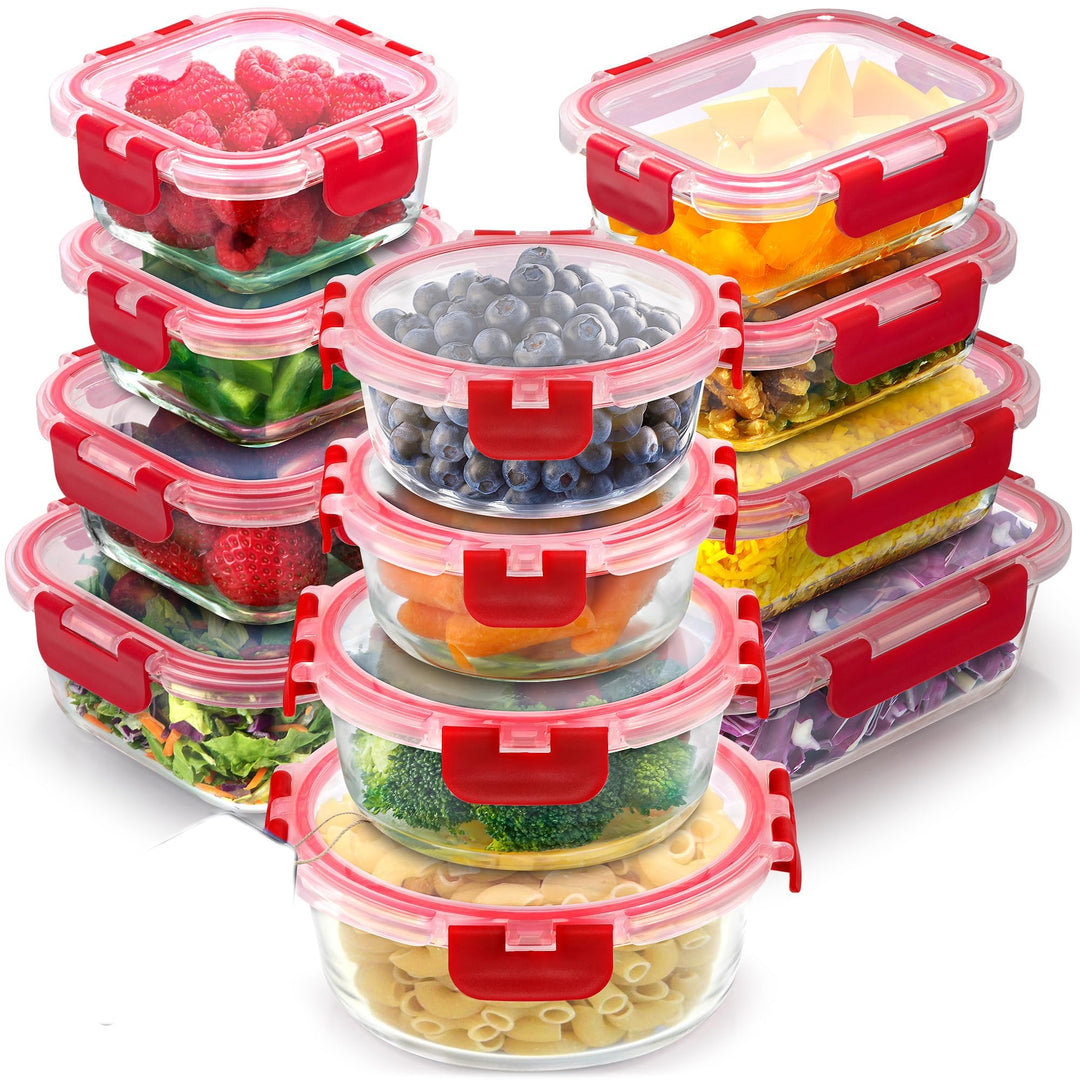 Zulay 12er-Set Glas-Frischhaltedosen für Meal Prep, Tupperdosen Set aus Glas mit luftdichten Deckeln