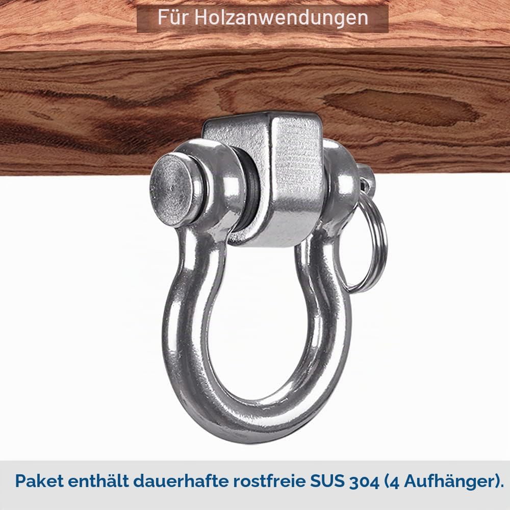 SELEWARE 4 Stück Deckenhaken, Schaukelhaken Schwerlast Edelstahl, Schaukelhaken für holzbalken Spiel