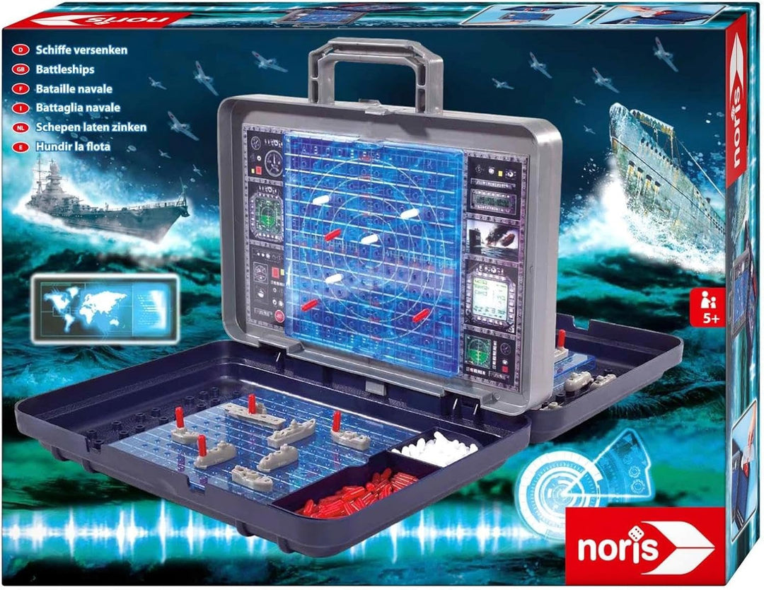 noris Schiffe versenken – Reiseversion Strategiespiel, Kompaktes Koffer‑Spiel, 2 Spieler, Für Kinder