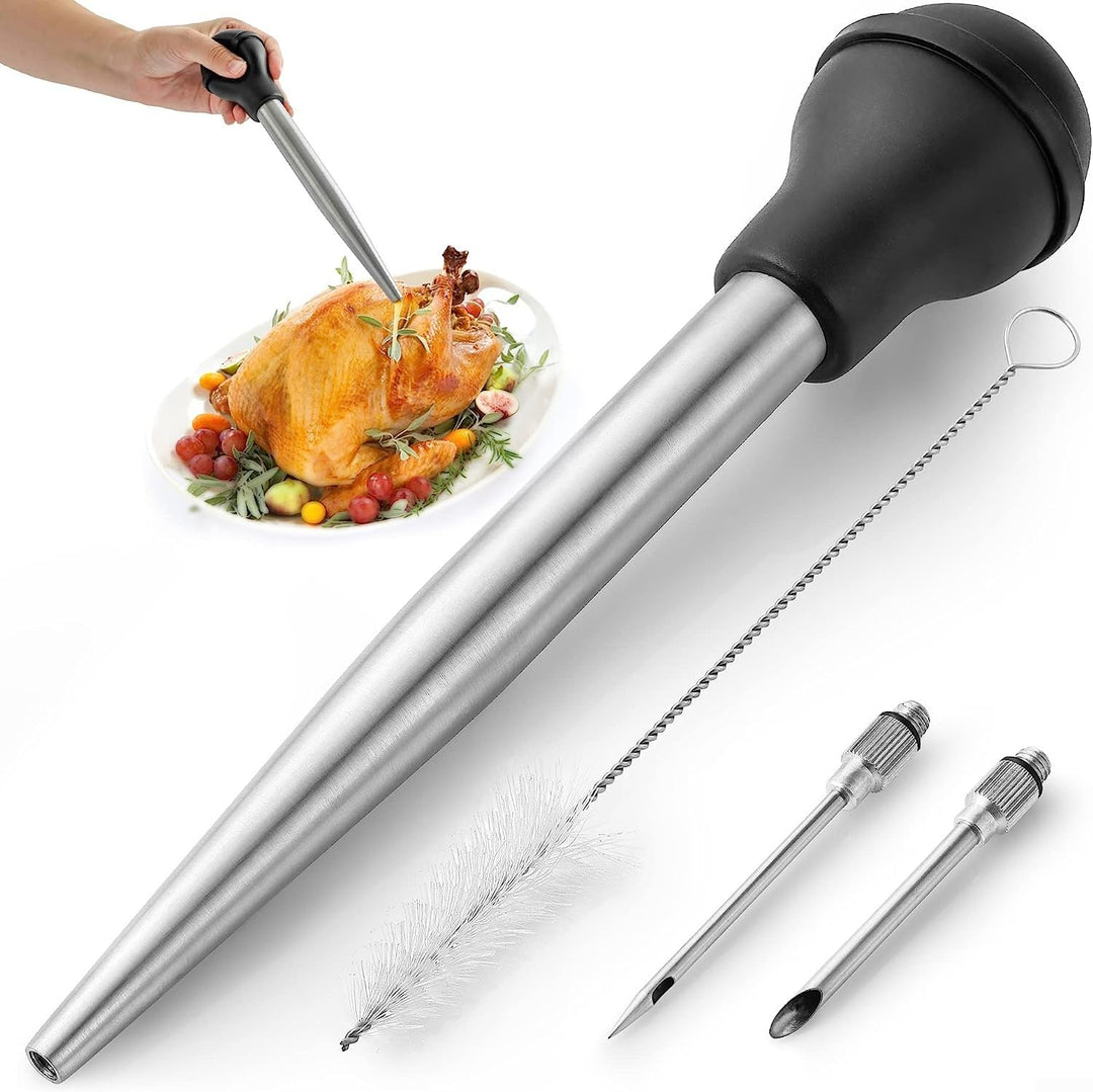 Edelstahl Truthahn Baster Baster Spritze zum Kochen Fleisch Injektor Set mit 2 Marinade Nadeln 1 Rei