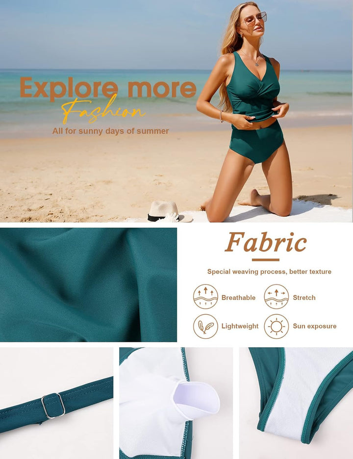 UMIPUBO Tankini Damen Bauchweg Sexy V-Ausschnitt Badeanzug Sets Grosse Grössen Push up Bademoden Hig
