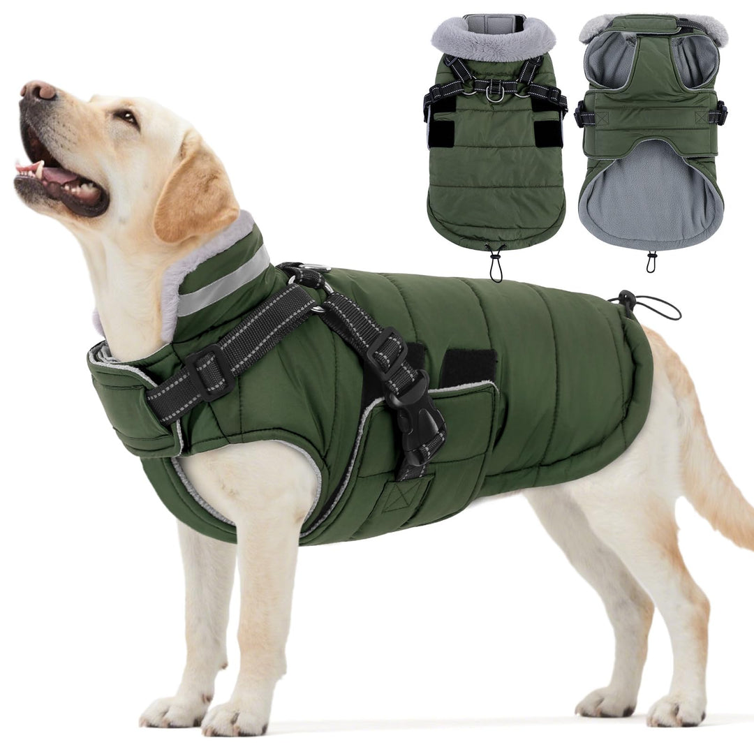 ASENKU Hundemantel Winter für Kleine, Mittel & Grosse Hunde, Hundemantel mit Geschirr Wasserdicht Wi