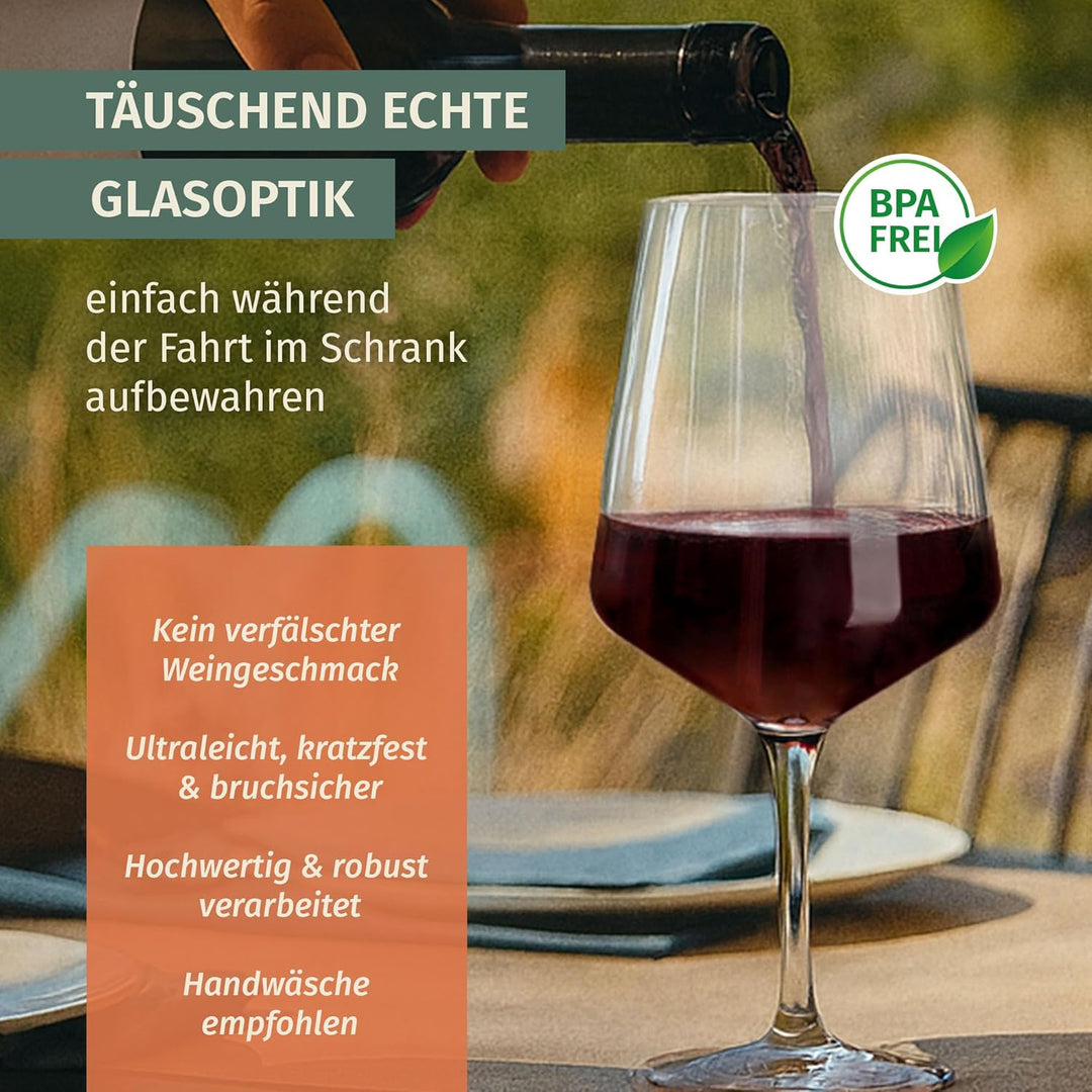 Melamin Camping Geschirr Set 4 Personen Stone Curry + 16 Milano Gläser Wassergläser Weingläser Champ