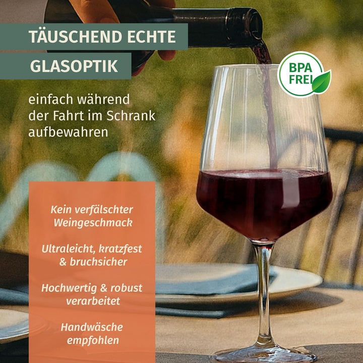 Melamin Camping Geschirr Set 4 Personen Stone Curry + 16 Milano Gläser Wassergläser Weingläser Champ