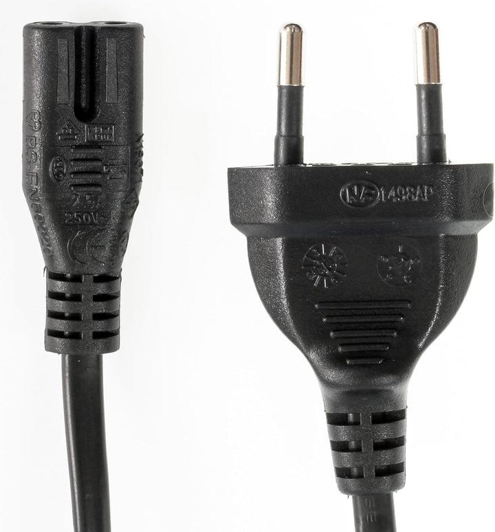 Dreierpack kurzes Netzkabel (Stromkabel mit Euro-Flachstecker auf Euro-8-Buchse). schwarz. 30cm.