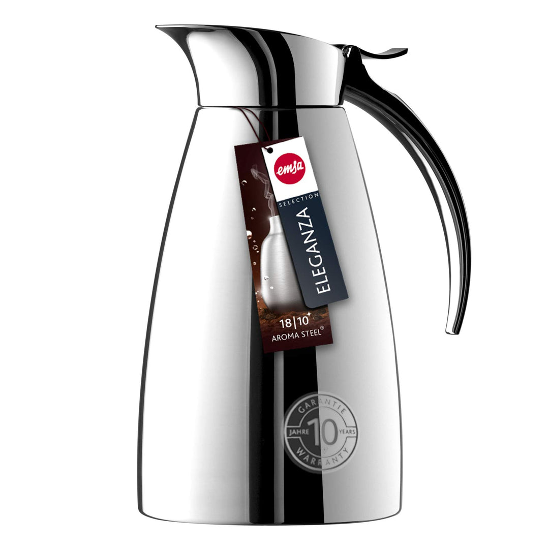 Emsa Eleganza Isolierkanne 502488 | 0,6 L Fassungsvermögen | Easy Open Verschluss | 12h heiss, 24h k