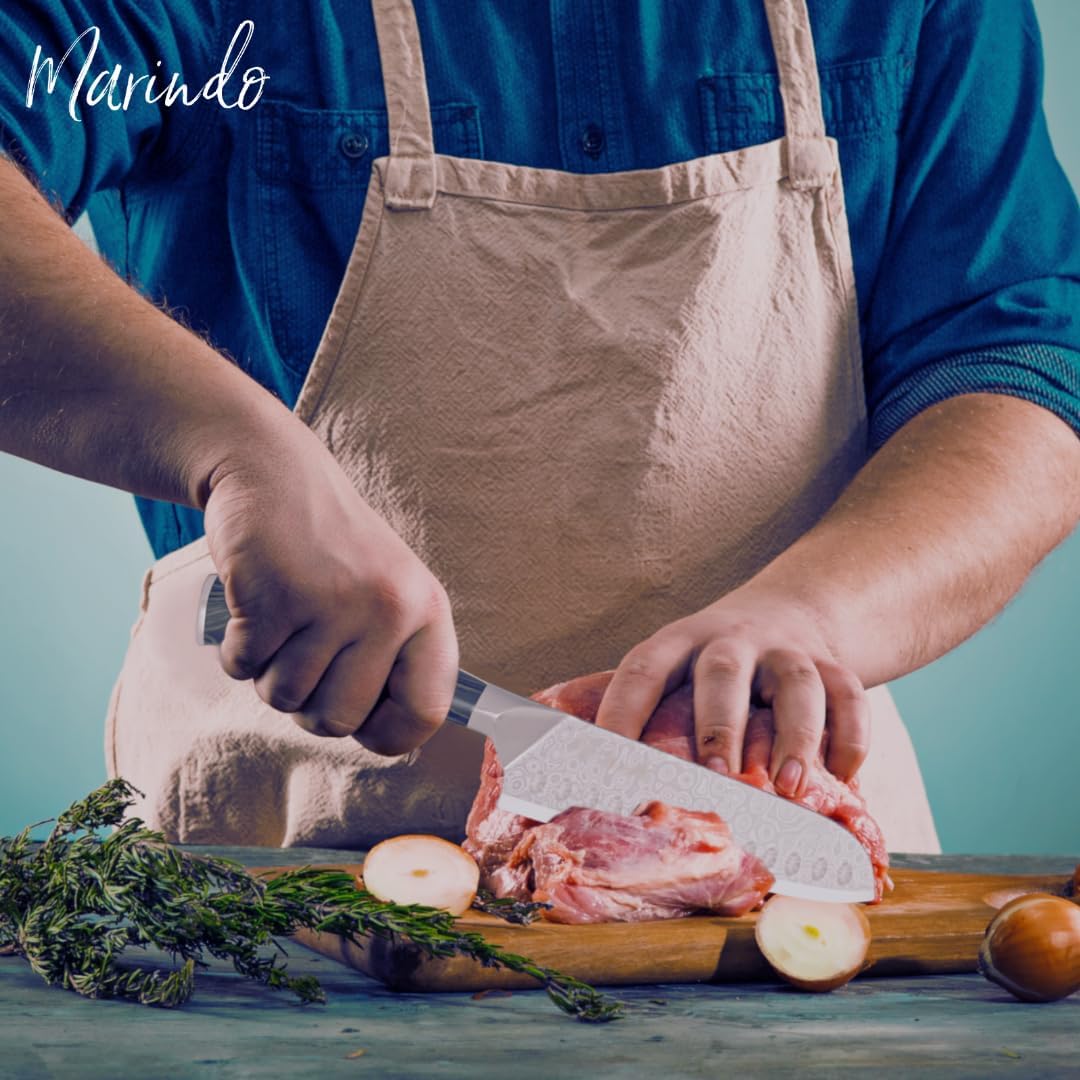 Marindo Santoku Damastmesser aus echtem Damaszener Stahl 17,8 cm Klinge | japanisches Santoku Damast