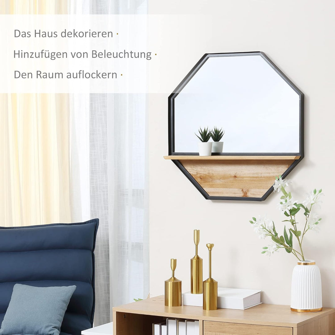 HOMCOM Achteck Wandspiegel Hängespiegel 61 x 61cm Wohnzimmerspiegel Flurspiegel für Schlafzimmer Sch